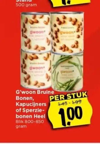 Vomar Voordeelmarkt G'woon bruine bonen, kapucijners of sperziebonen heel 800-850 gram aanbieding