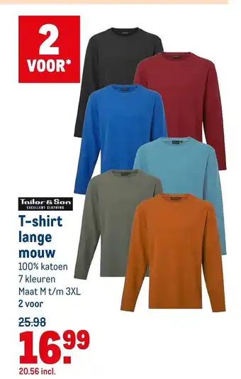 Makro Tailor & Son T-shirt longe mouw 2-pack aanbieding