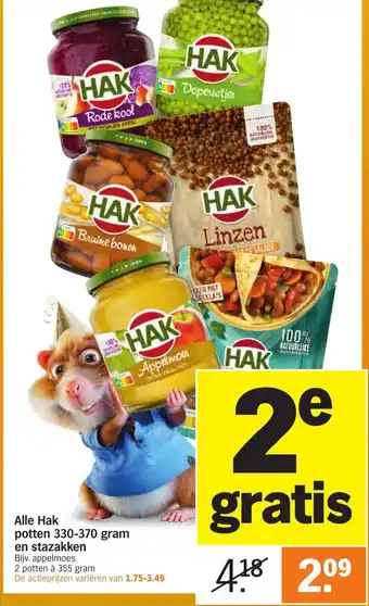 Albert Heijn Alle hak potten 330-370 gram en stazakken aanbieding