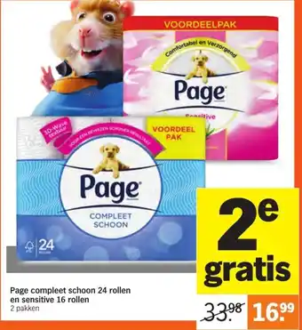 Albert Heijn Page compleet schoon 24 rollen en sensitive 16 rollen aanbieding