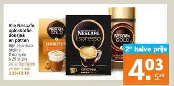 Albert Heijn Alle nescafe oploskoffie doosjes en potten aanbieding