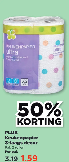 PLUS Plus keukenpapier 3-laags decor aanbieding