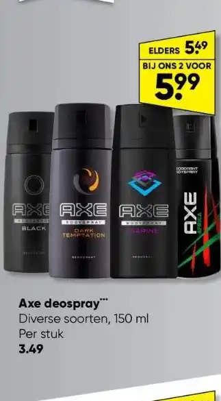 Big Bazar Axe deospray" diverse soorten, 150 ml aanbieding