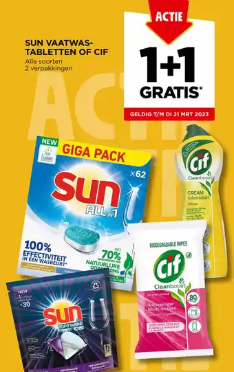 Jumbo Sun vaatwas-tabletten of cif aanbieding