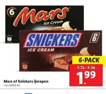 Lidl Mars of snickers ijsrepen .6 x 51/53 ml aanbieding