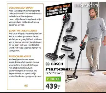 Expert Bosch steelstofzuiger | bcs82poq15 aanbieding