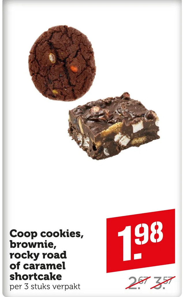 Coop cookies, brownie, rocky road of caramel shortcake aanbieding bij Coop