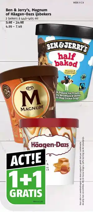 Poiesz Ben & jerry's, magnum of häagen-dazs ijsbekers aanbieding