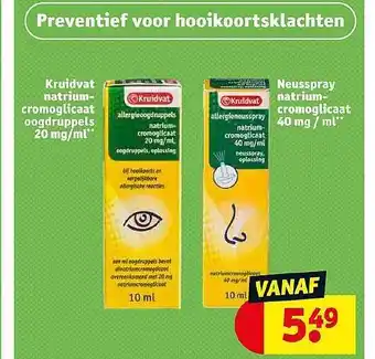 Kruidvat Kruidvat natriumcromoglicaat oogdruppers 20 mg-ml of kruidvat neusspray natriumcromoglicaat 40 mg - ml aanbieding