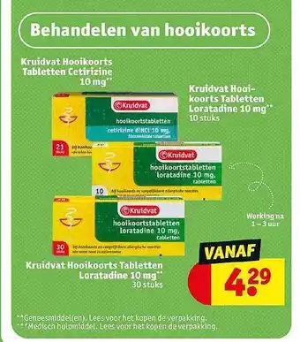 Kruidvat Kruidvat hooikoorts tabletten cetirizine 10 mg, kruidvat hooikoorts tabletten loratadine 10 mg of kruidvat hooikoorts tablett aanbieding