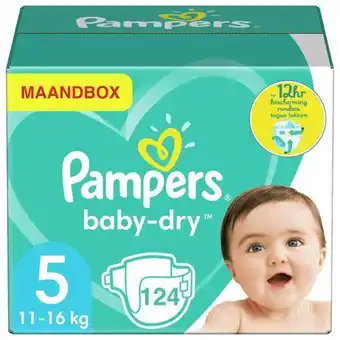 Babydrogist Pampers baby dry - maat 5 - maandbox - 124 luiers aanbieding