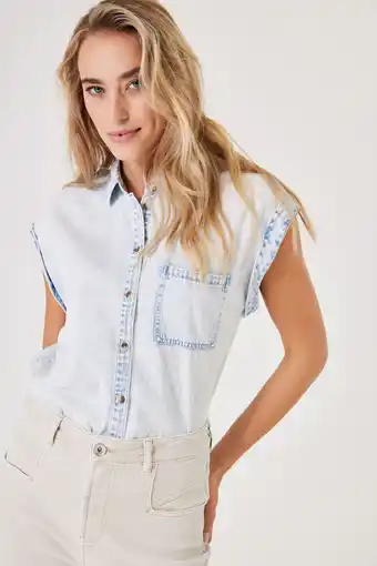 Jeans Centre Garcia denim blouse blue bleach aanbieding