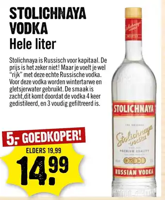 Dirck 3 Stolichnaya vodka 1L aanbieding