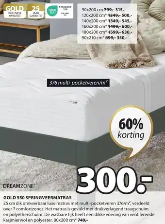 Jysk Dreamzone gold S50 springveermatras 80x200CM aanbieding