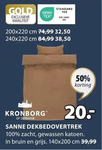 Jysk Kronborg sanne dekbedovertrek 140x200CM aanbieding