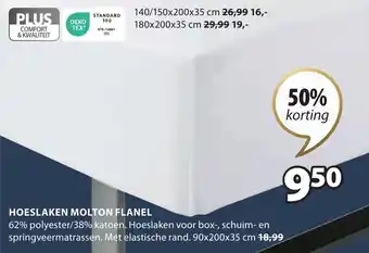 Jysk Hoeslaken molton flanel 90x200x35CM aanbieding