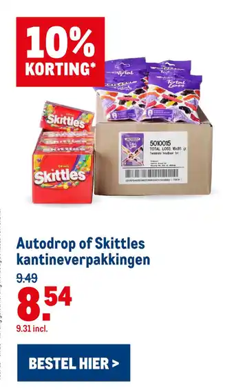 Makro Autodrop of Skittles kantineverpakkingen aanbieding