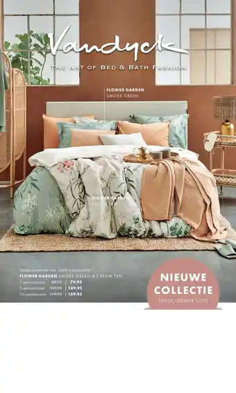 Vandyck Dekbedovertrek Flower Garden smoke green & cream tan 1-persoonsset aanbieding