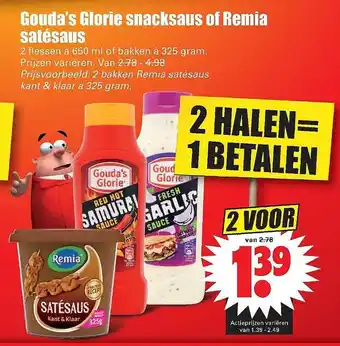 Dirk Gouda's glorie snacksaus of remia satésaus 325gram aanbieding