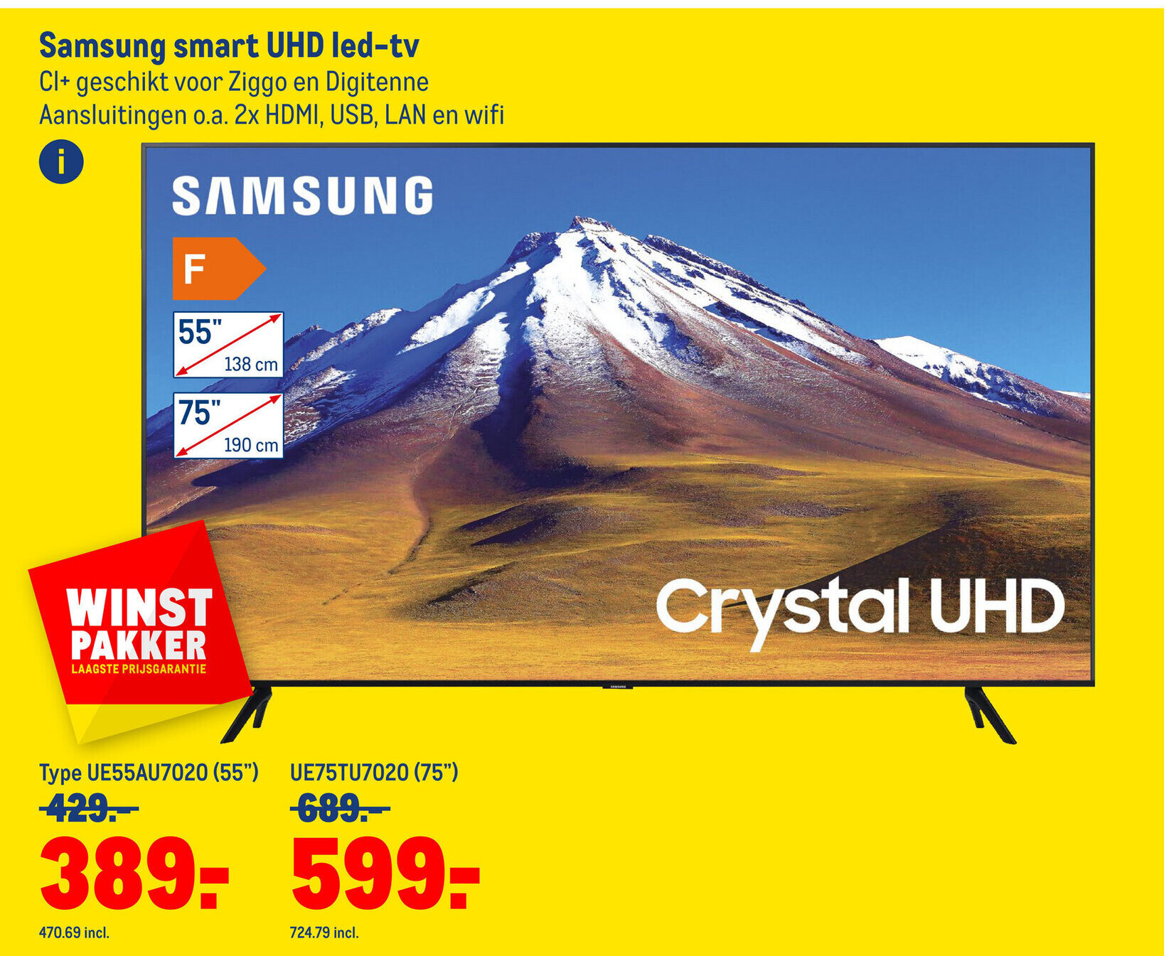 Samsung Smart UHD ledtv UE55AU7020 55" aanbieding bij Makro