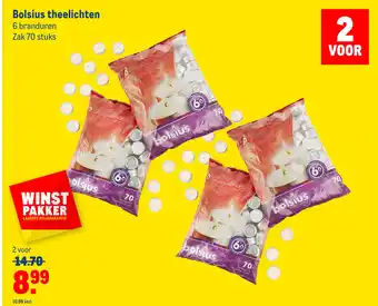Makro Bolsius theelichten 6 branduren zak 70 stuks aanbieding