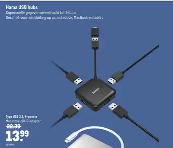 Makro Hama USB hubs USB 3.2, 4-poorts aanbieding