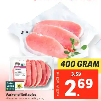 Lidl Varkensfiletlapjes 400gram aanbieding