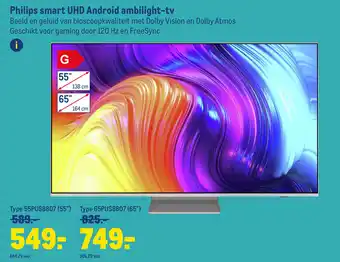 Makro Philips smart UHD android ambilight-tv 55PUS8807 (55') aanbieding