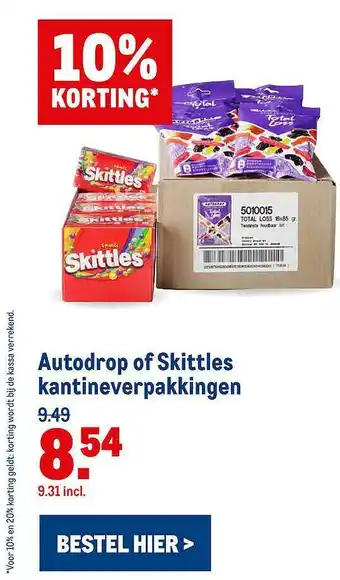 Makro Autodrop Of Skittles Kantineverpakkingen 10% Korting aanbieding