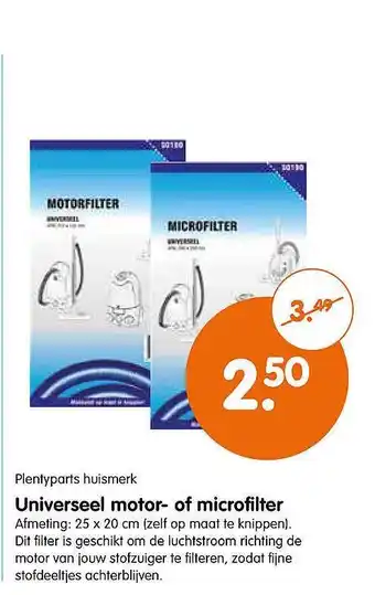 Plentyparts Plentyparts huismerk universeel motor- of microfilter aanbieding