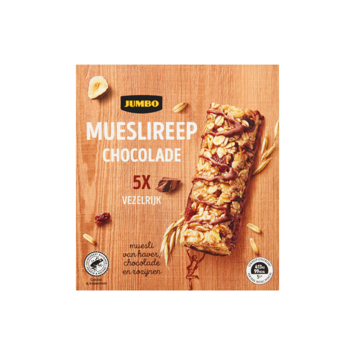 Jumbo mueslireep chocolade 5 x 25g aanbieding bij Jumbo