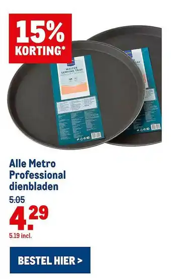 Makro Alle Metro Professional Dienbladen 15% Korting aanbieding