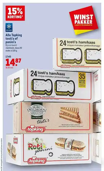 Makro Alle Topking Tosti's Of Panini's 15% Korting aanbieding