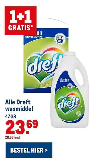 Makro Alle Dreft Wasmiddel 1+1 Gratis aanbieding