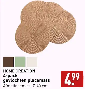 ALDI Home creation 4-pack gevlochten placemats 40cm aanbieding