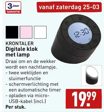 ALDI Krontaler digitale klok met lamp aanbieding