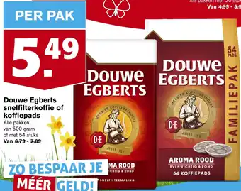 Hoogvliet Douwe egberts snelfilterkoffie of koffiepads 500g aanbieding