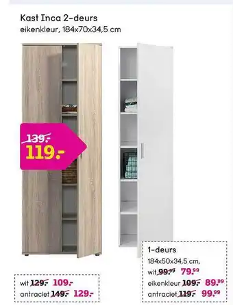 Leen Bakker Kast inca 2-deurs of 1-deurs aanbieding
