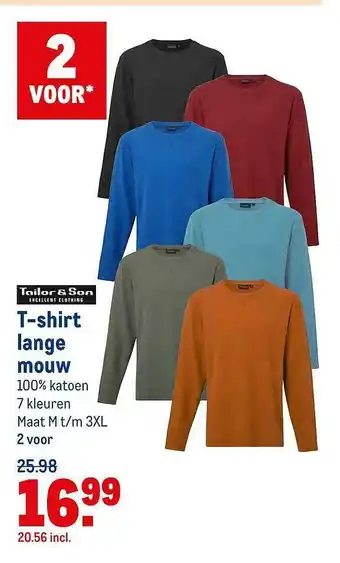 Makro Tailor & Son T-Shirt Lange Mouw aanbieding