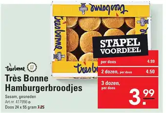 Sligro Tres bonne hamburgerbroodjes 24 x 55g aanbieding