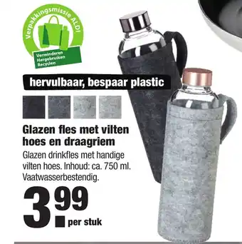 ALDI Glazen fles met vilten hoes en draagriem aanbieding