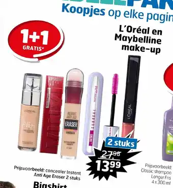 Trekpleister L'Oreal en Maybelline make-up 2 stuks aanbieding