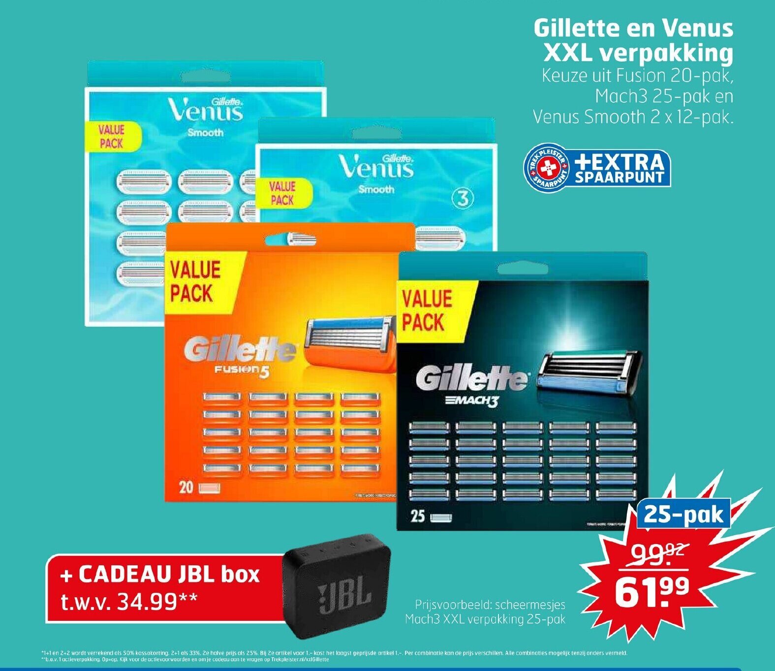 Gillette en Venus XXL verpakking 25pak aanbieding bij Trekpleister