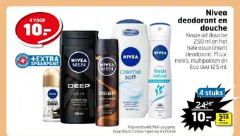 Trekpleister Nivea deodorant en douche 4 stuks aanbieding