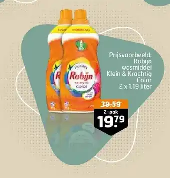 Trekpleister Robijn wasmiddel Klein & Krachtig Color 2x1,19 liter aanbieding
