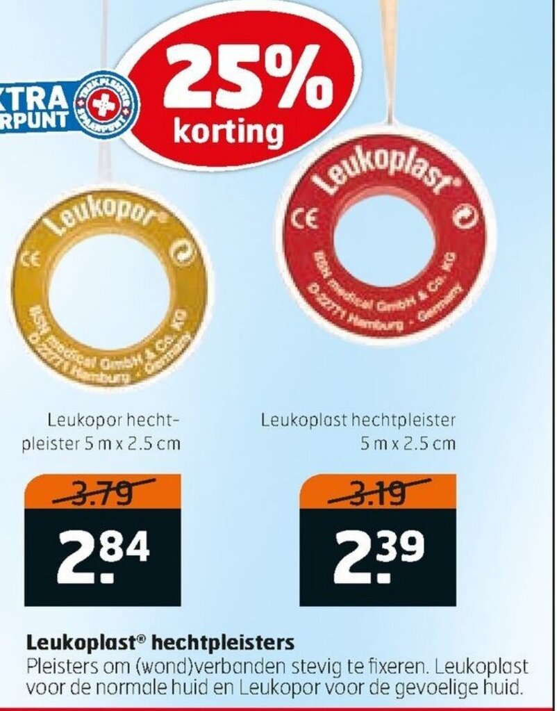 Leukoplast hechtpleisters 5m*2.5cm aanbieding bij Trekpleister