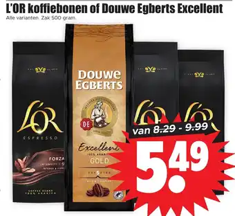 Dirk L'or koffiebonen of douwe egberts excellent 500g aanbieding