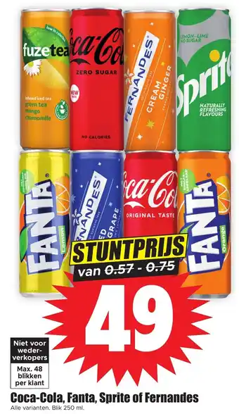 Dirk Coca-cola, fanta, sprite of fernandes 250ml aanbieding