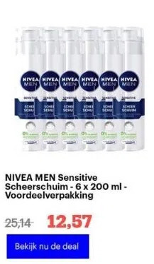 Bol.com Nivea men sensitive scheerschuim - 6 x 200 ml - voordeelverpakking aanbieding