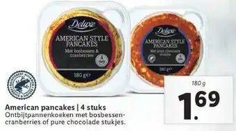 Lidl American pancakes | 4 stuks ontbijtpannenkoeken met bosbessencranberries of pure chocolade stukjes. aanbieding
